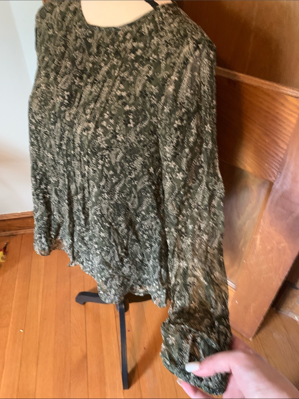 Shoshanna Green Paisley Long Sleeve Peasant Blouse - Picture 4 of 10